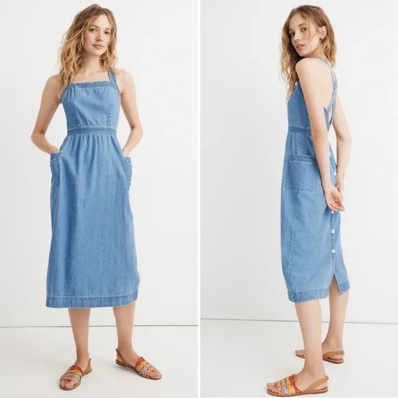 Madewell Blue Denim Midi Dress - Picture 1 of 10